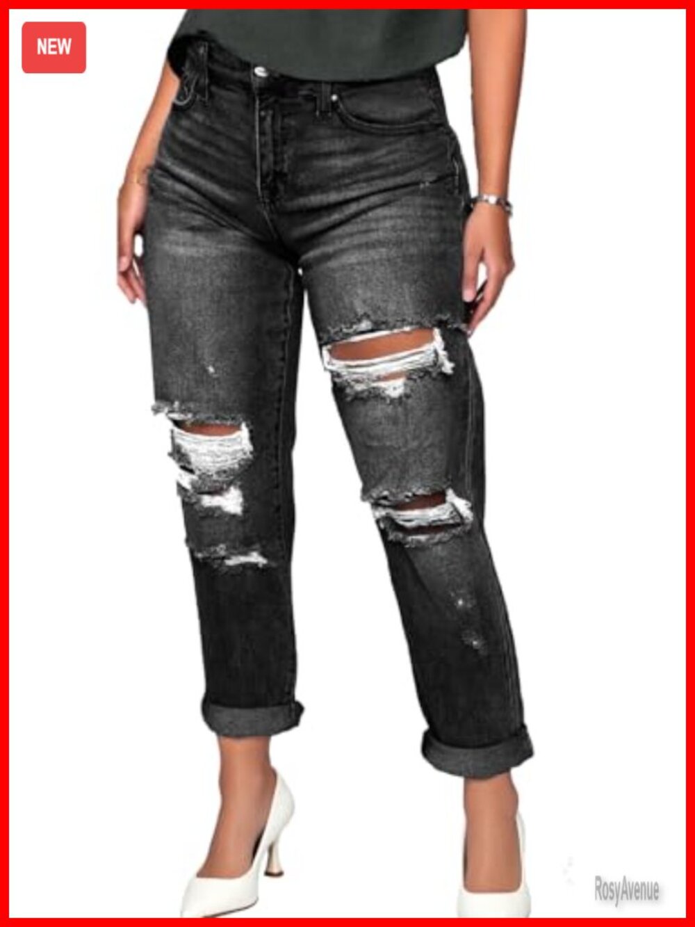 High Waist Shaping Stretch Ripped Boot Cut Cropped Skinny Denim Jeans